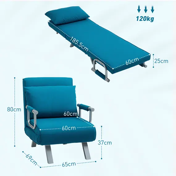 Buy 4-in-1 Faux Suede Chair Bed - Blue, 3 image