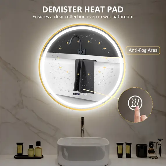 Buy 60cm Anti-Fog LED Bathroom Mirror - Gold Tone, 5 image