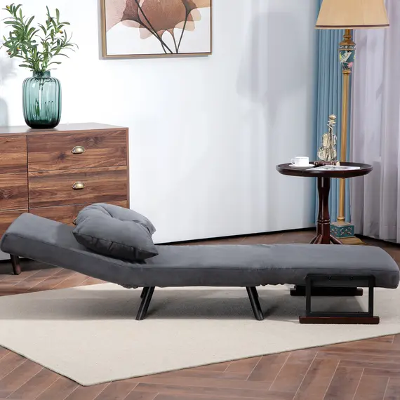 Buy 4-in-1 Velvet-Feel Single Chair Bed, with Pillow - Charcoal Grey, 7 image