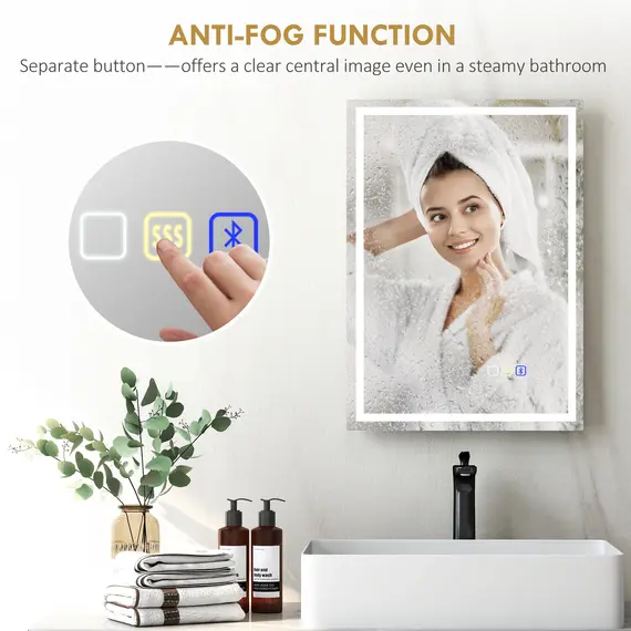 Buy 50 x 70 cm Anti-Fog LED Bathroom Mirror, with Bluetooth - Silver Tone, 7 image