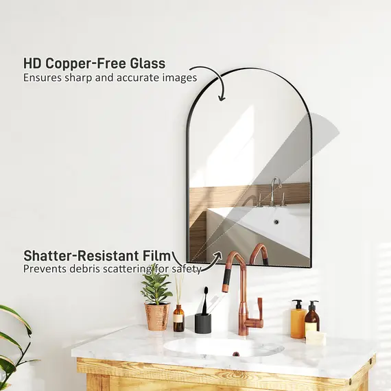 Buy 60 x 90cm Arched Home Mirror - Black, 5 image