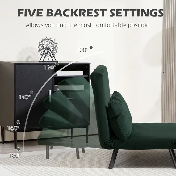 Buy 4-in-1 Velvet-Feel Double Sofa Bed, with Pillows - Green, 5 image