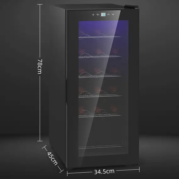 Buy 50L Wine Cooler, 18 Bottles Freestanding Wine Fridge with Glass Door, LED Light, Temperature Control and Digital Touch Screen, Black, 3 image