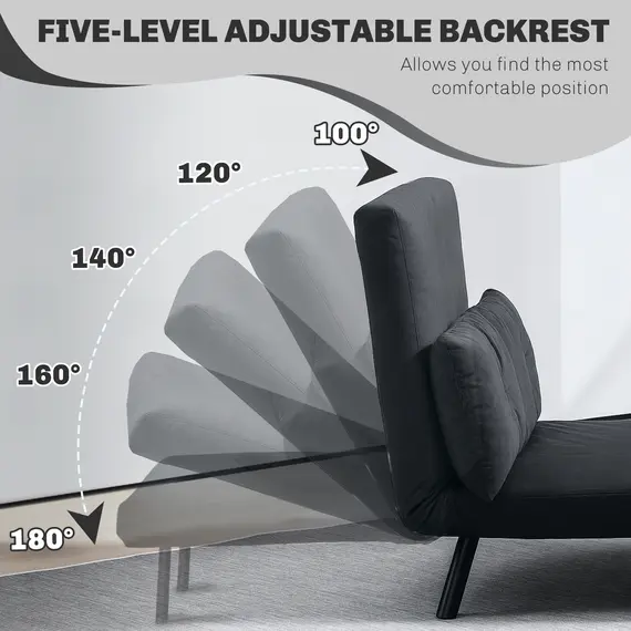 Buy 4-in-1 Velvet-Feel Double Sofa Bed, with Pillows - Black, 5 image