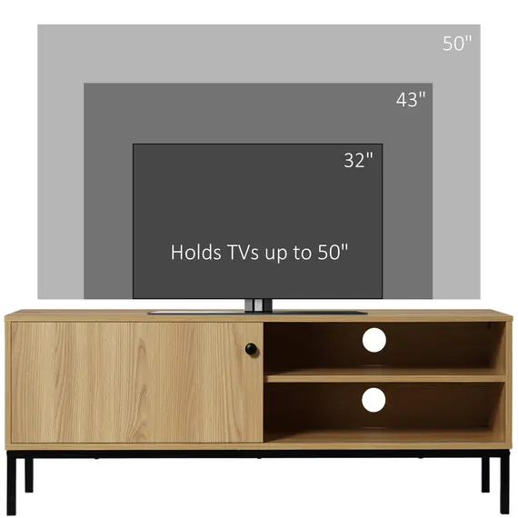 Buy 50" Screen TV Stand, with Sliding Door Storage - Wood-Effect, 7 image