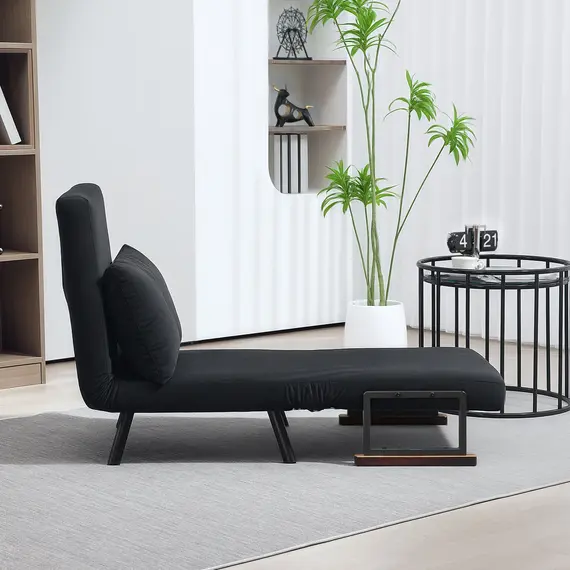 Buy 4-in-1 Velvet-Feel Single Chair Bed, with Pillow - Black, 7 image