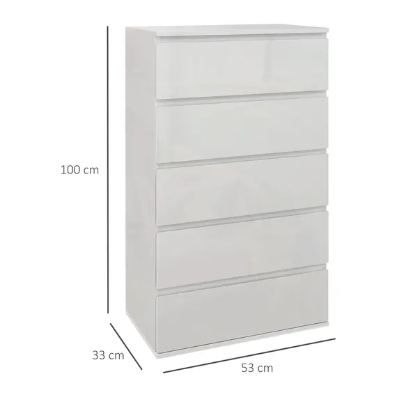 Buy 5-Drawer Modern Dresser, High Gloss Storage Drawer Unit for Bedroom, White, 3 image