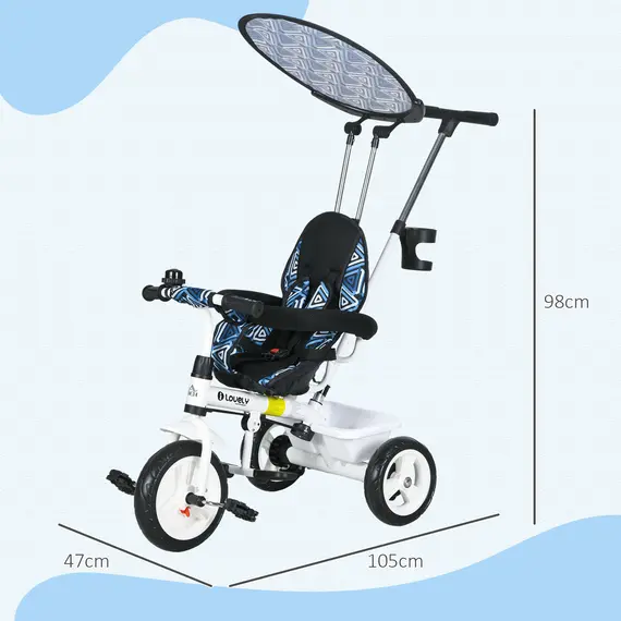 Buy 6 in 1 Tricycle for Kids with 5-point harness straps, Removable Canopy, Dark Blue, 3 image