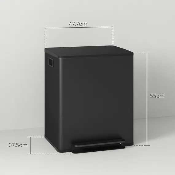 Buy 50L Dual Compartment Stainless Steel Bin, with Deodoriser Holders - Black, 3 image