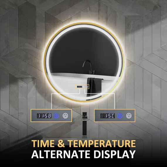 Buy 60cm Anti-Fog LED Bathroom Mirror - Gold Tone, 6 image