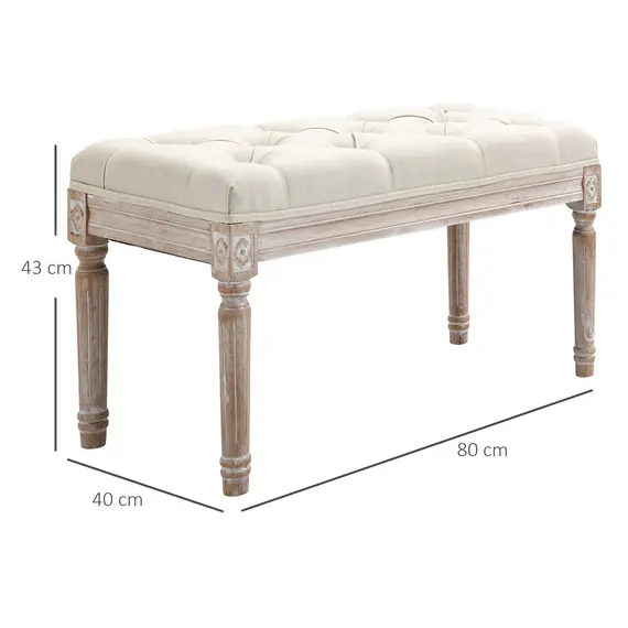 Buy 80cm End of Bed Bench, Window Seat, Tufted Bench for Bedroom, Hallway, Living Room, Cream White, 3 image