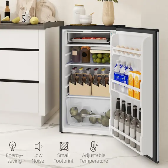 Buy 91 Litre Freestanding Under Counter Fridge Freezer, Small Fridge with Chiller Box, Adjustable Thermostat, 47.5cm Wide, Silver Tone, 8 image