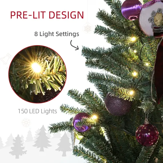 Buy 6ft Artificial Christmas Tree, with Purple Decorations and Lights, 5 image