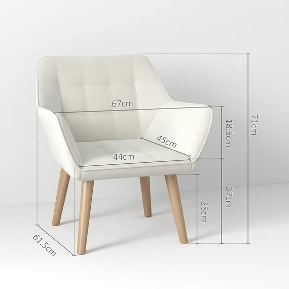 Buy Accent Chair, Arm Chair with Wide Arms, Slanted Back, Thick Padding and Rubber Wooden Legs for Living Room, Cream White, 3 image