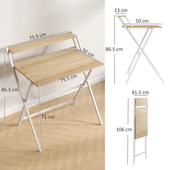 Buy 81.5 cm Folding Computer Desk with Monitor Shelf - Natural Wood Finish, 3 image