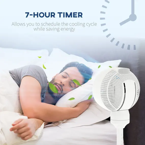 Buy 9'' Air Circulator Fan 3 Speed 3 Mode, 70° Oscillation 90° Vertical Tilt, Height Adjustable, Remote Controller, for Living Room, Bedroom, Office, White, 7 image