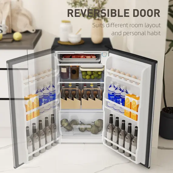 Buy 91 Litre Freestanding Under Counter Fridge Freezer, Small Fridge with Chiller Box, Adjustable Thermostat, 47.5cm Wide, Silver Tone, 7 image