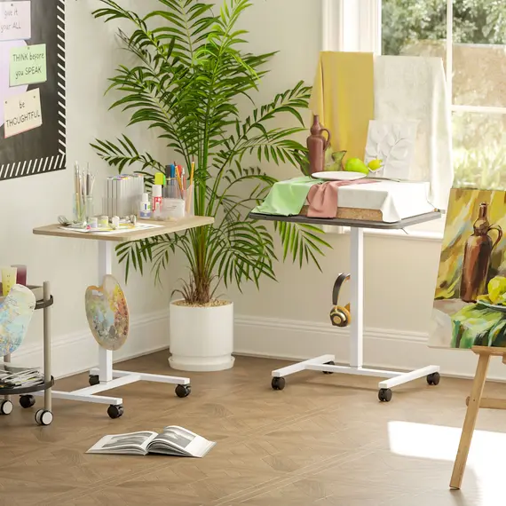 Buy 75-115cm Manual Adjustable Sit-To-Stand Desk - White/Grey, 9 image
