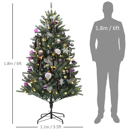 Buy 6ft Artificial Christmas Tree, with Purple Decorations and Lights, 3 image