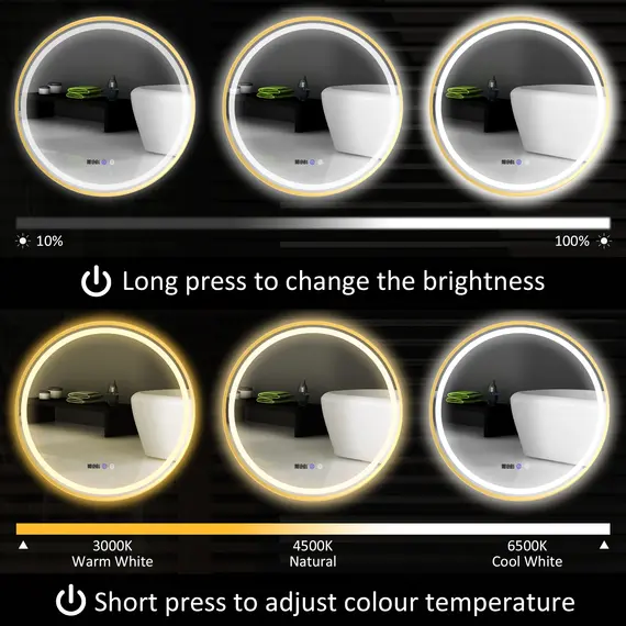 Buy 80cm Anti-Fog LED Bathroom Mirror - Gold Tone, 4 image