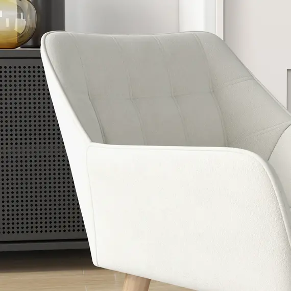 Buy Accent Chair, Arm Chair with Wide Arms, Slanted Back, Thick Padding and Rubber Wooden Legs for Living Room, Cream White, 8 image