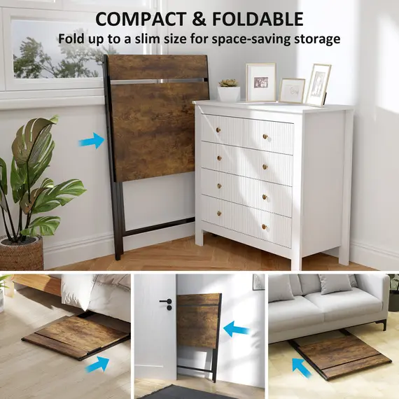 Buy 70 cm Folding Computer Desk with Monitor Shelf - Rustic Brown, 4 image