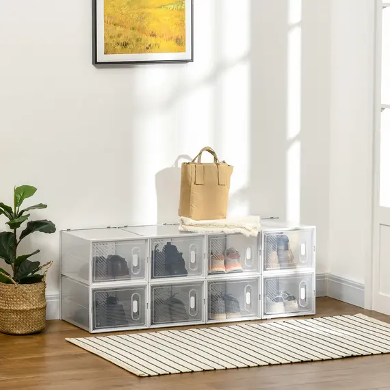 Buy 8PCS Clear Shoe Box, Plastic Stackable Shoe Storage Box for UK/EU Size up to 12/46 with Magnetic Door for Women/Men, 28 x 36 x 21 cm, 2 image