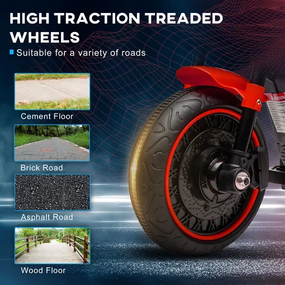 Buy 6v Electric Motorbike with Training Wheels, One-Button Start - Red, 6 image