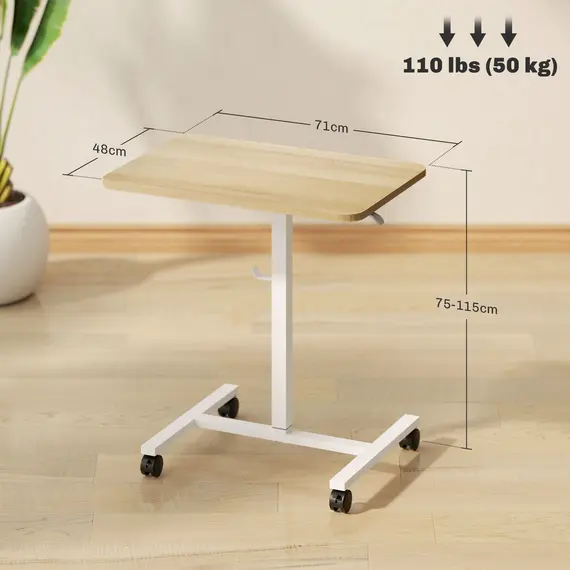 Buy 75-115cm Manual Adjustable Sit-To-Stand Desk - White/Wood-Effect, 3 image