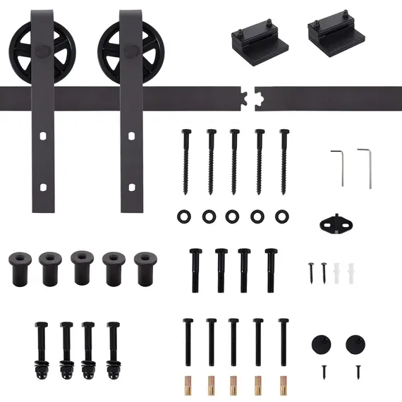 Buy 6ft Modern Single Sliding Barn Door Track Kit Set Closet Hardware for Single Wooden Door, 4 image