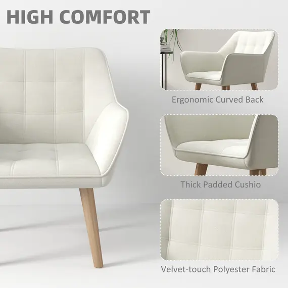 Buy Accent Chair, Arm Chair with Wide Arms, Slanted Back, Thick Padding and Rubber Wooden Legs for Living Room, Cream White, 4 image