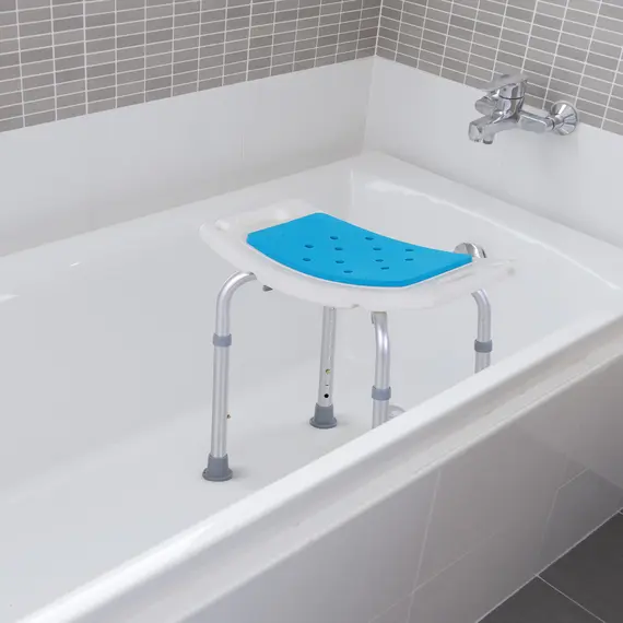 Buy 6-Level Height Adjustable Aluminium Bath Room Stool Chair Shower Non-Slip Design w/ Padded Seat Drainage Holes Foot Pad, Blue, 2 image