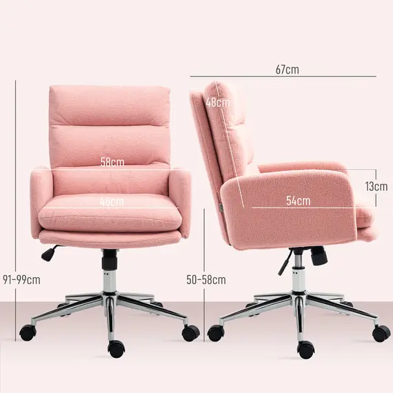 Buy 91-99cm Sherpa Fleece Office Chair - Pink, 3 image