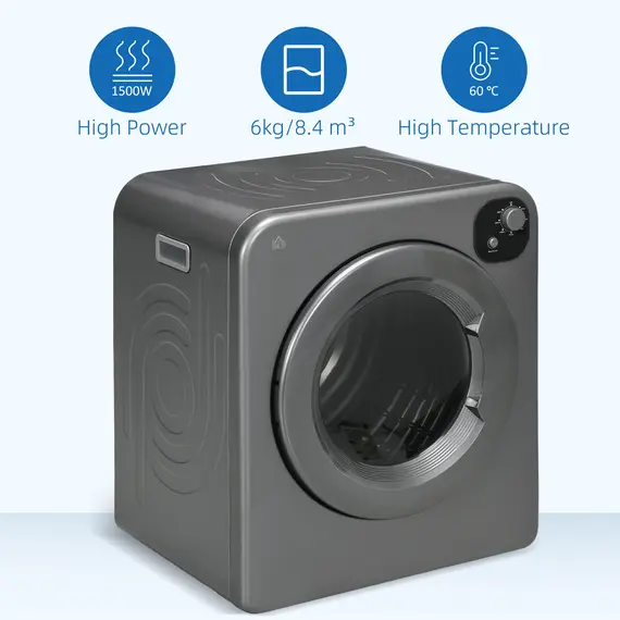Buy 6kg Vented Tumble Dryer, Freestanding, Wall Mounted, Stackable, Portable Dryer with 7 Programmers, Grey, 8 image