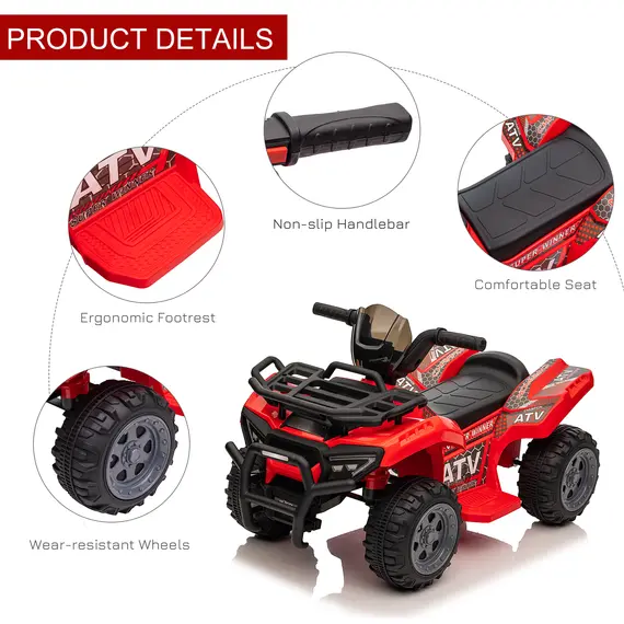 Buy 6V Kids Electric Ride on Car Toddlers Quad Bike All Terrain Vehicle Toy With Music for 18-36 months Red, 5 image