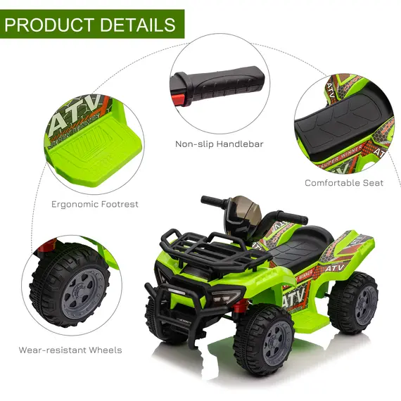 Buy 6V Kids Electric Ride on Car Toddlers Quad Bike All Terrain Vehicle Toy With Music for 18-36 months Green, 5 image