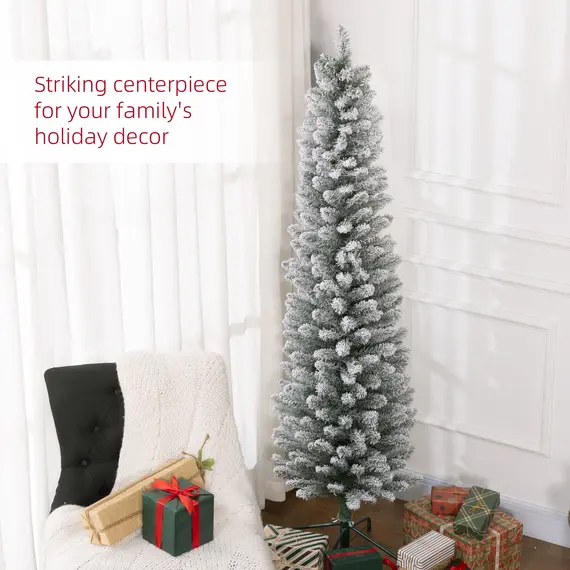 Buy 6ft Artificial Snowy Pencil Christmas Tree - White, 4 image