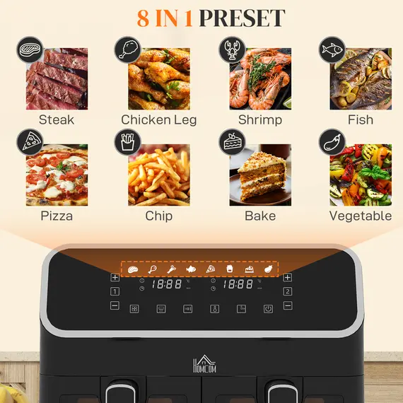 Buy 8L Dual Basket Air Fryer, 80-200„ƒ, with Sync Function - Black/Silver, 5 image