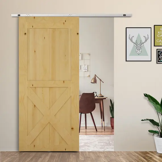Buy 6FT Modern Sliding Barn Door Closet Hardware Track Kit Track System Unit for Single Wooden Door, 2 image