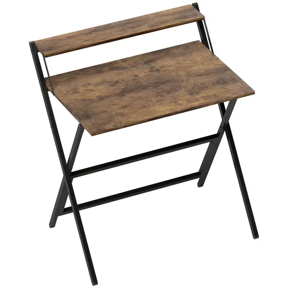 Buy 81.5 cm Folding Computer Desk with Monitor Shelf - Rustic Brown