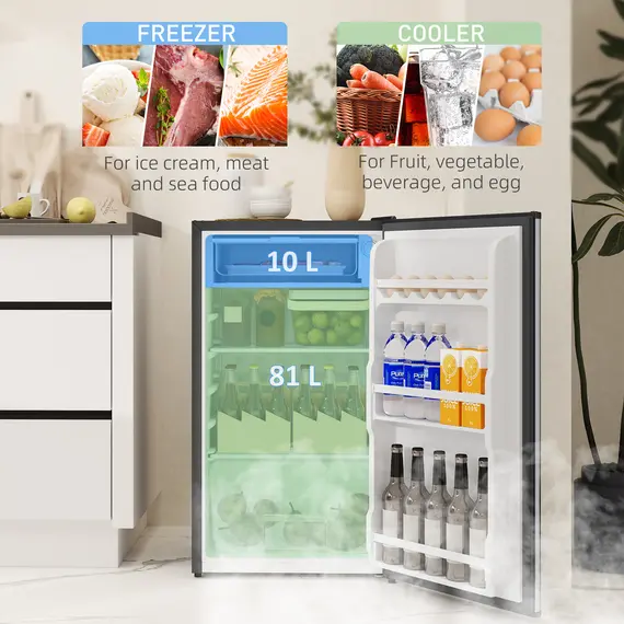 Buy 91 Litre Freestanding Under Counter Fridge Freezer, Small Fridge with Chiller Box, Adjustable Thermostat, 47.5cm Wide, Silver Tone, 4 image