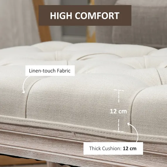 Buy 80cm End of Bed Bench, Window Seat, Tufted Bench for Bedroom, Hallway, Living Room, Cream White, 6 image