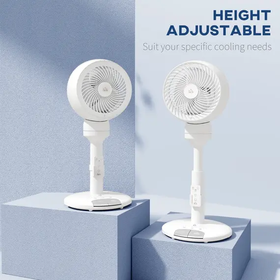 Buy 9'' Air Circulator Fan 3 Speed 3 Mode, 70° Oscillation 90° Vertical Tilt, Height Adjustable, Remote Controller, for Living Room, Bedroom, Office, White, 8 image