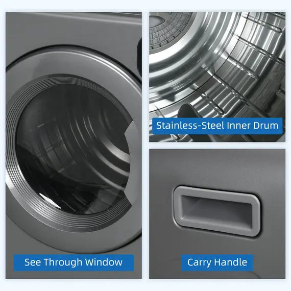 Buy 6kg Vented Tumble Dryer, Freestanding, Wall Mounted, Stackable, Portable Dryer with 7 Programmers, Grey, 5 image