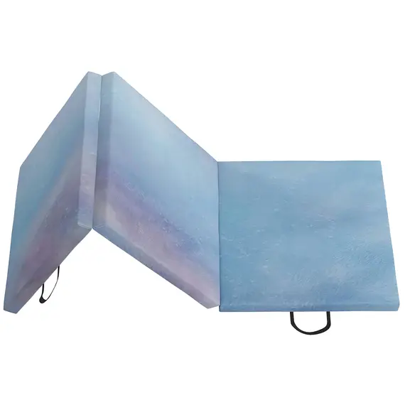 Buy 6FT Foldable Gymnastics Mat, Tri-Fold 2" Thick Crash Mat with Carry Strap Handles for Home Training, Sky Blue, 8 image