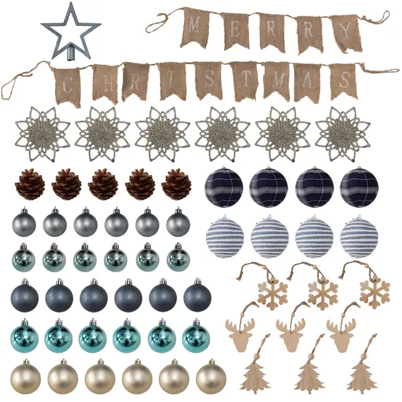 Buy 6ft Pre-Lit Xmas Tree with Decorations, Green, Blue and Warm White, 9 image