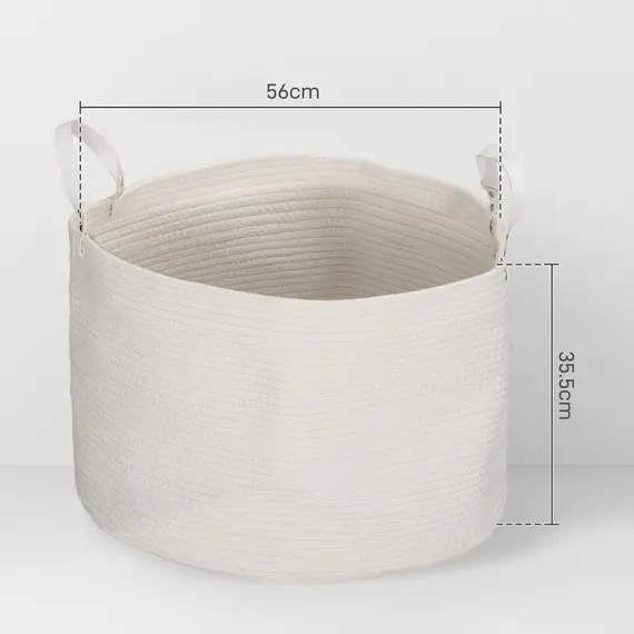 Buy 88L Cotton Rope Laundry Basket, with Handles - Cream White, 3 image