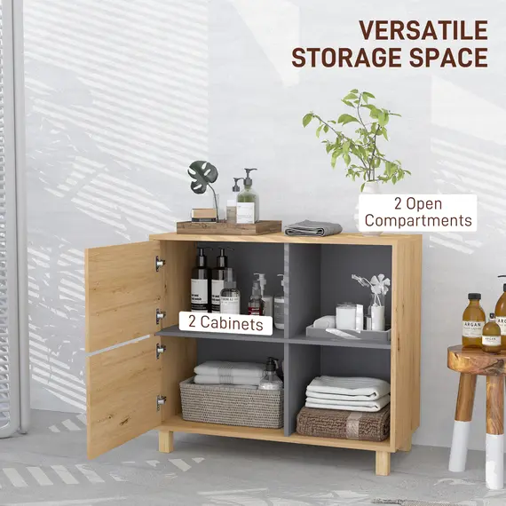 Buy Bathroom Cabinet, Freestanding Bathroom Cabinet with Open Compartments and Double Doors, 4 image