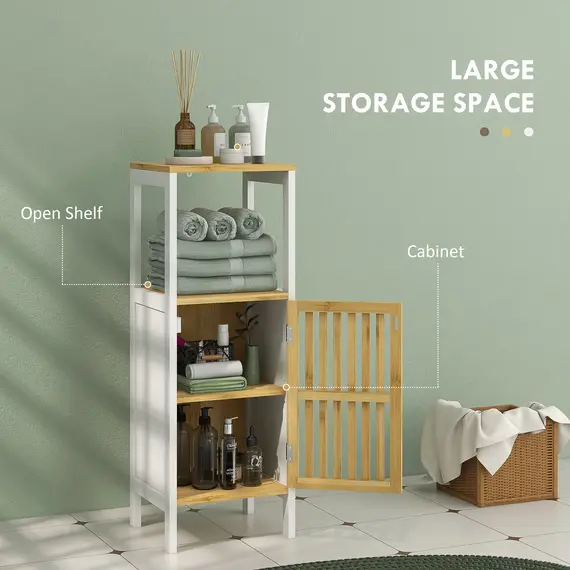 Buy Bamboo-Blend Retro Cut-Out Bathroom Storage Unit, with Cupboard, 4 image