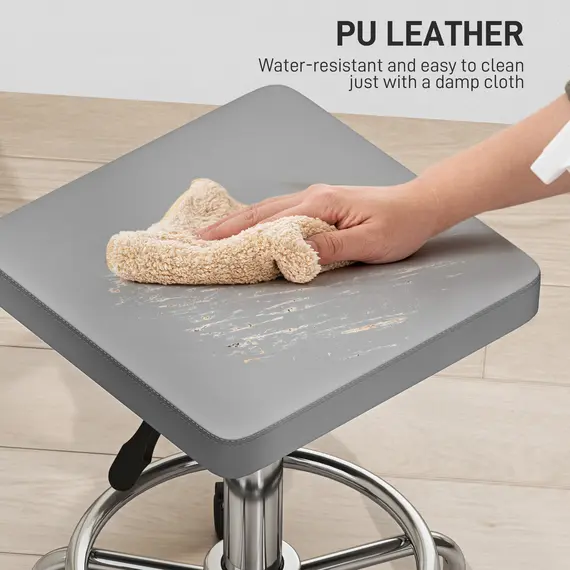 Buy Adjustable PU Leather Rolling Stool - Grey, 7 image